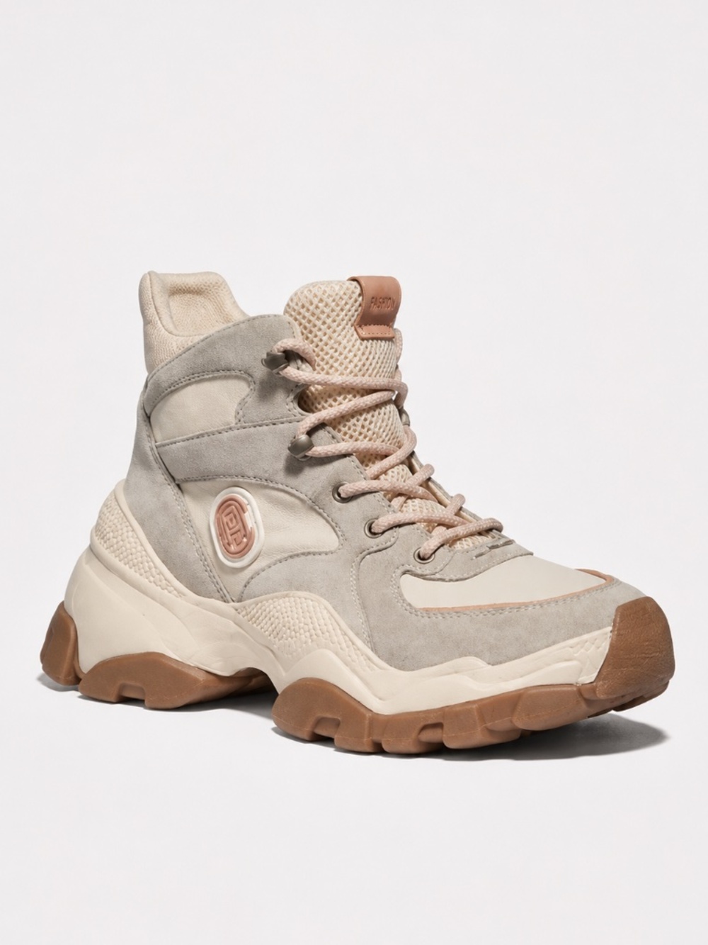 Coach C265 Hiker Sneakers High Cut Hiker Boot Platform Light Grey Pink Size 6 - Picture 2 of 14
